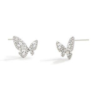 #03 Sparkly Butterfly Stud Earrings – Silver Tone